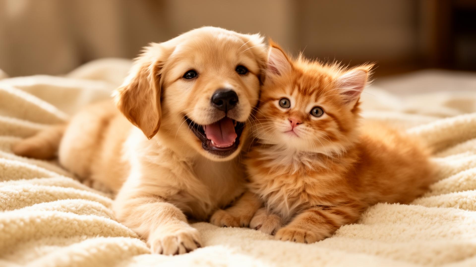 A happy family with their pet at home